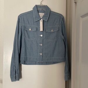 XS Habitual Cotton Light Soft Jean Denim Jacket Lt. Blue/White Pinstriped NWT!